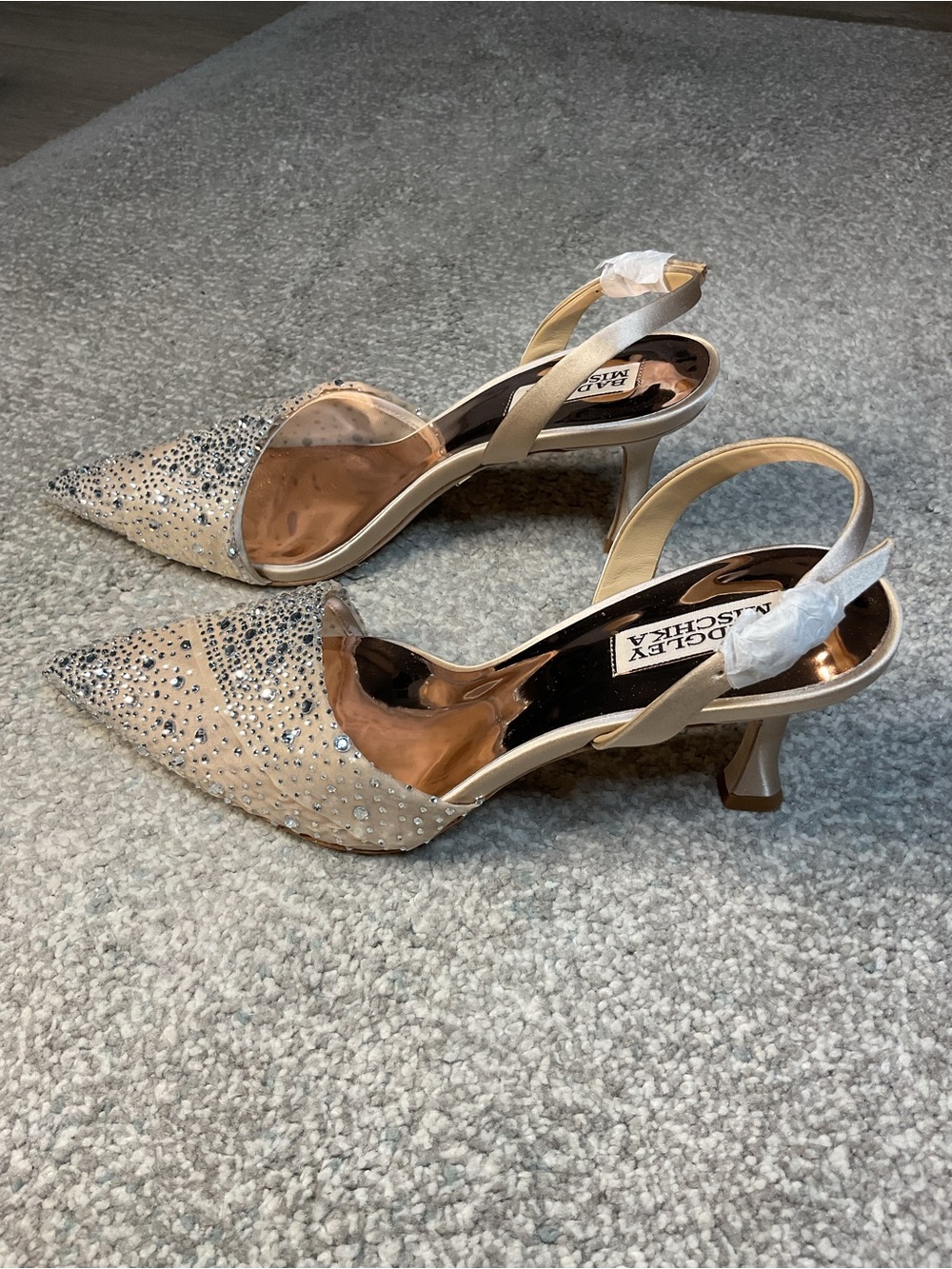 Badgley Mischka Brenna Embellished Slingback Pumps Nude Satin - Size 8.5 NIB - Picture 7 of 16